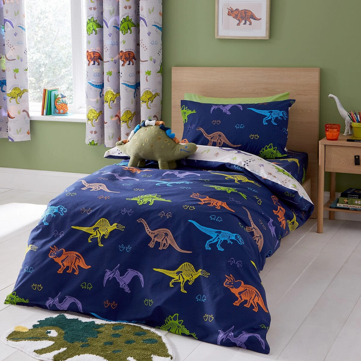 Little Bianca Catherine Lansfield Prehistoric Dinosaurs Fitted Sheet Blue