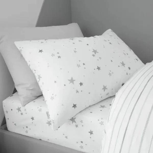 Little Bianca Fine Linens Bedding Stars Cotton Duvet Cover Set with Pillowcase Grey