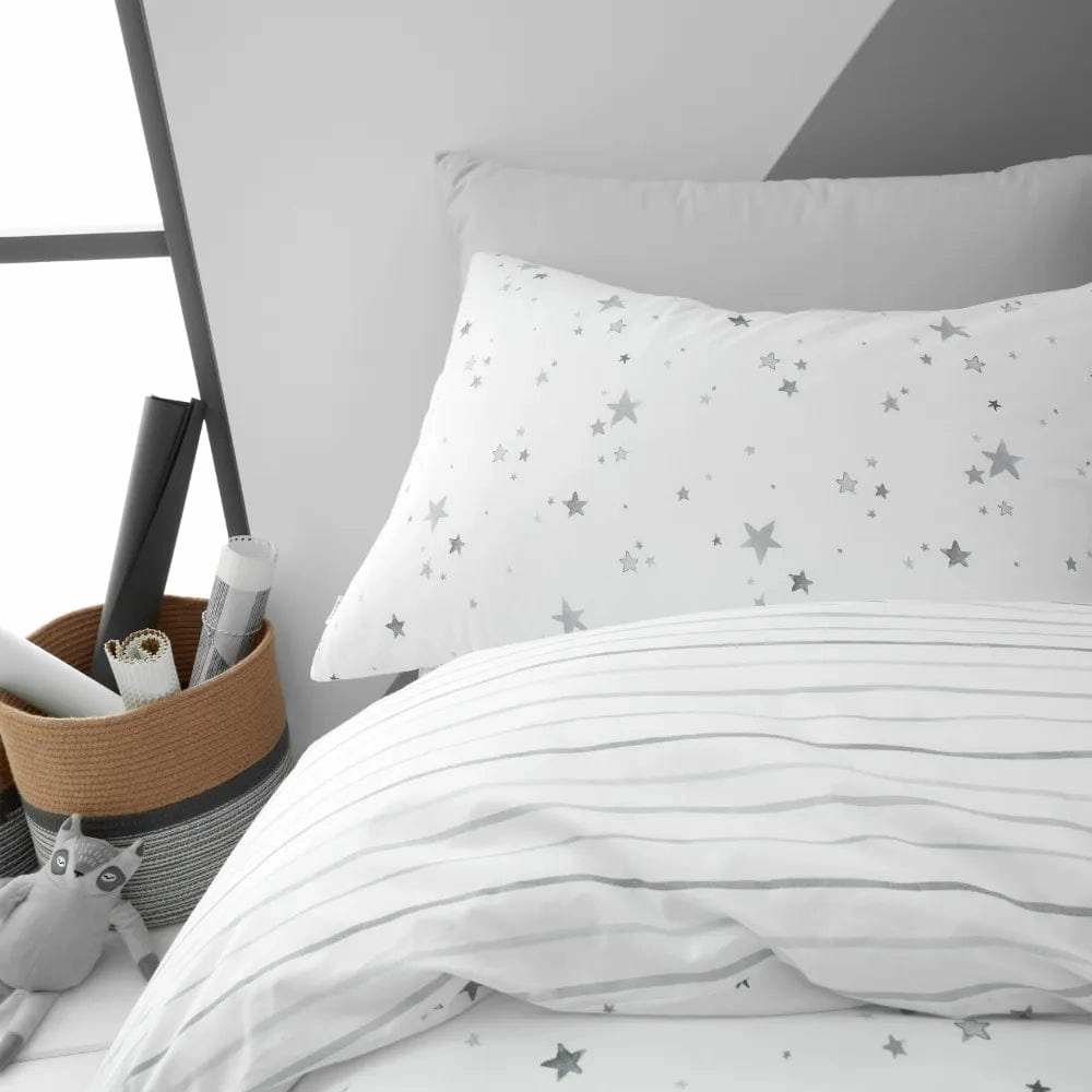 Little Bianca Fine Linens Bedding Stars Cotton Duvet Cover Set with Pillowcase Grey
