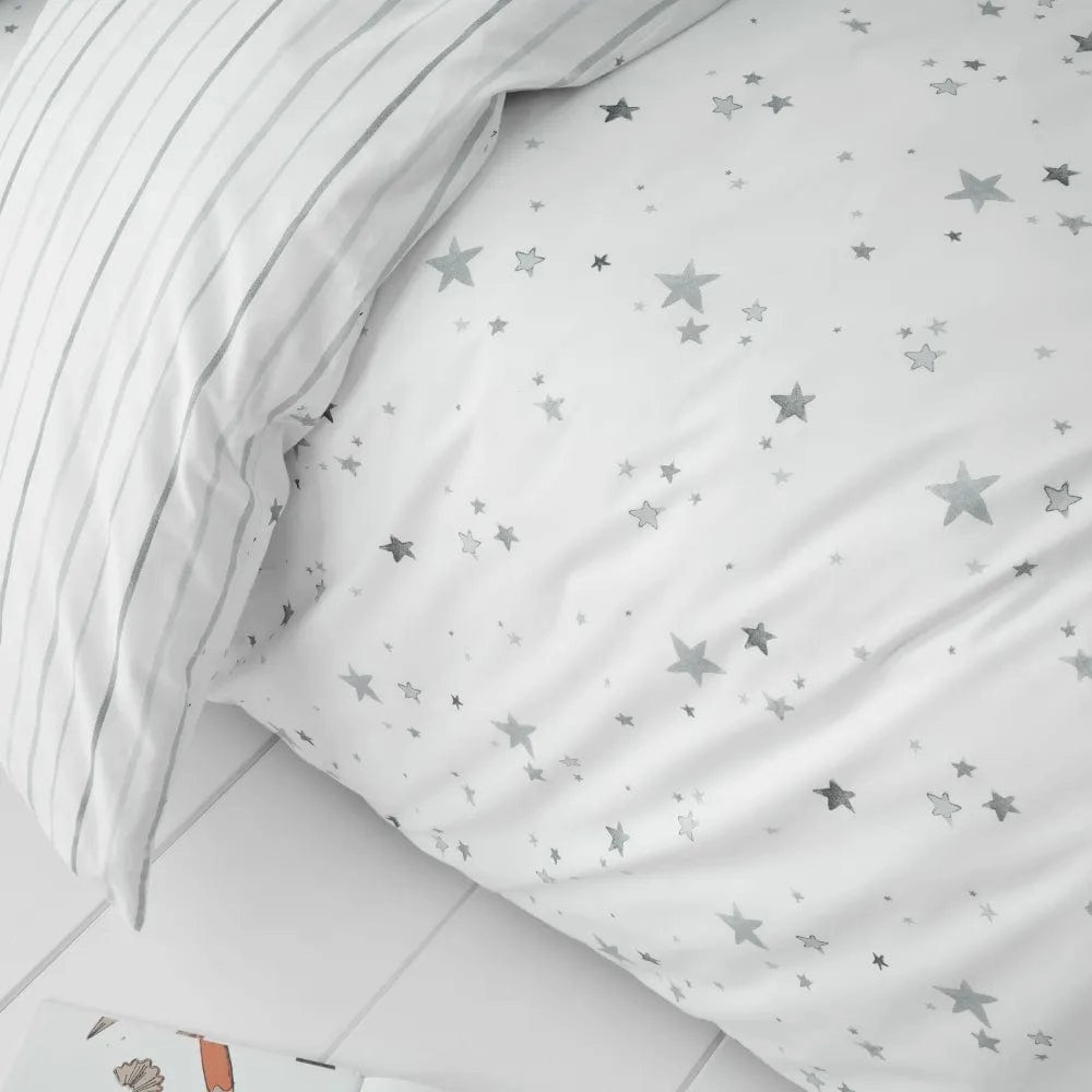 Little Bianca Fine Linens Bedding Stars Cotton Duvet Cover Set with Pillowcase Grey