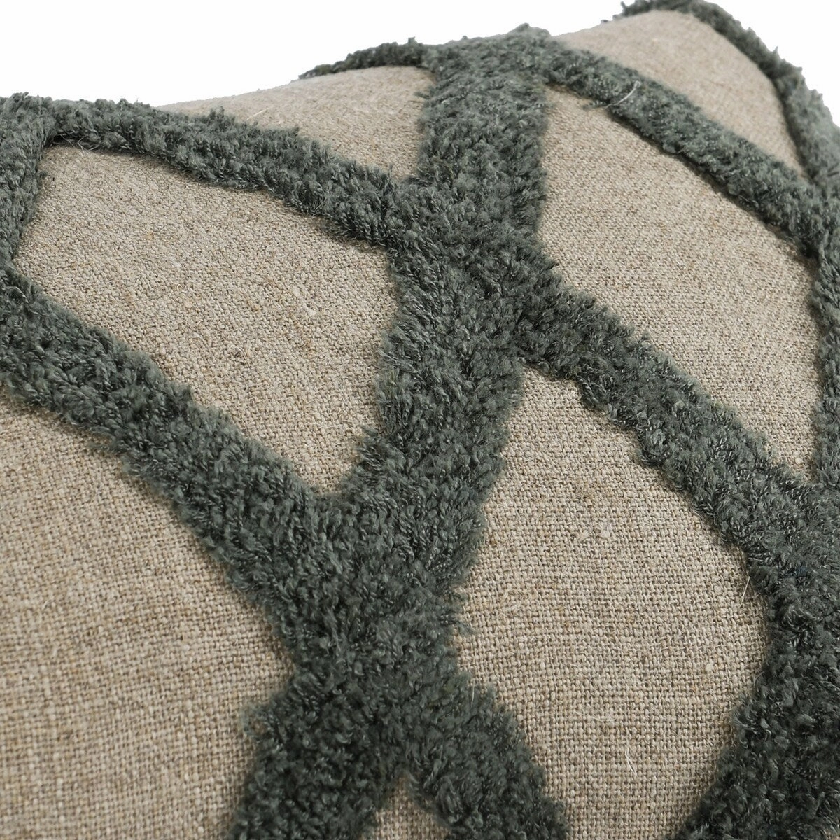 Lo 14 x 20 Lumbar Linen Accent Throw Pillow, Tufted Diamond Pattern, Green - Green, Beige