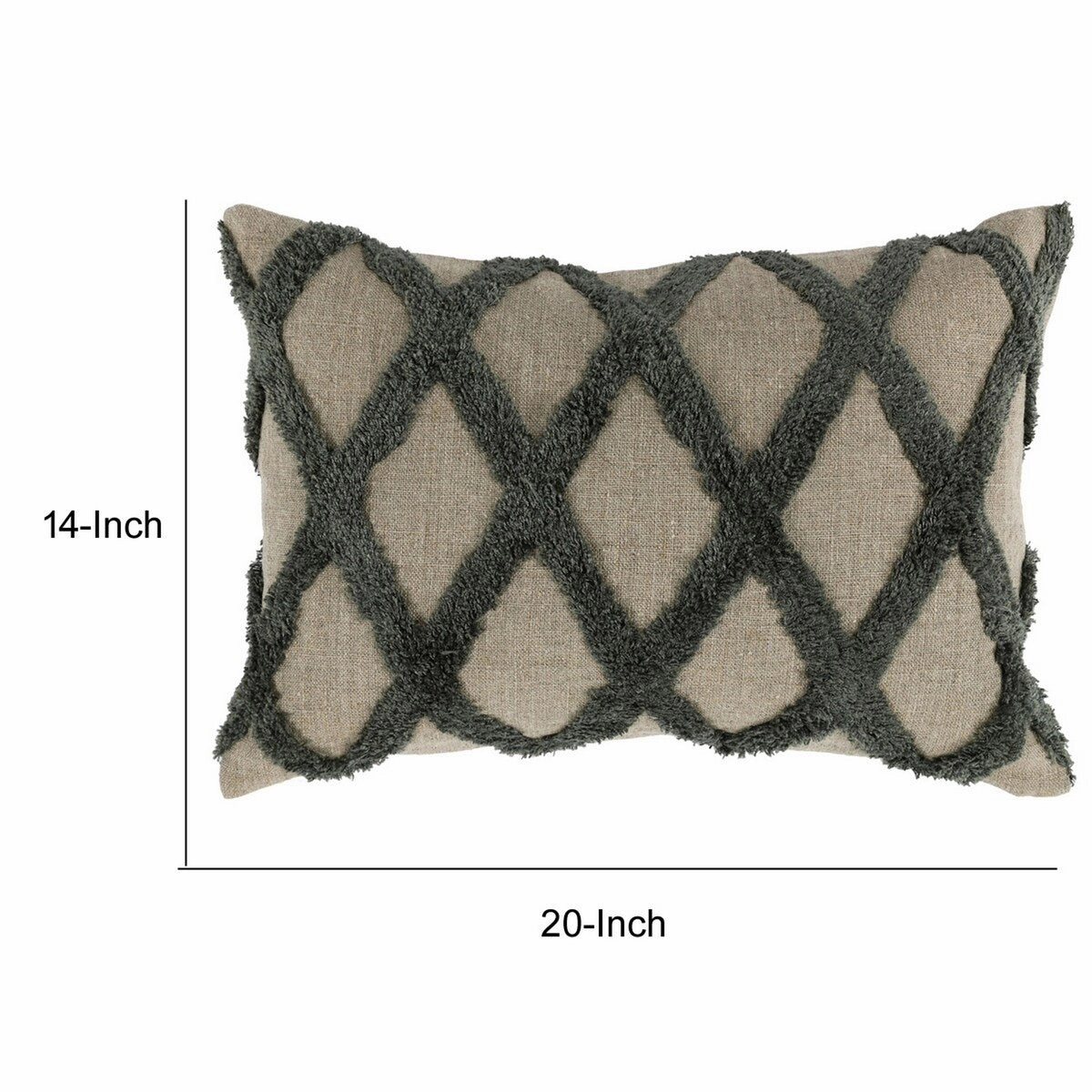 Lo 14 x 20 Lumbar Linen Accent Throw Pillow, Tufted Diamond Pattern, Green - Green, Beige