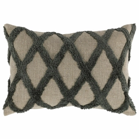 Lo 14 x 20 Lumbar Linen Accent Throw Pillow, Tufted Diamond Pattern, Green - Green, Beige pillows,bed pillow,sleeping cushion