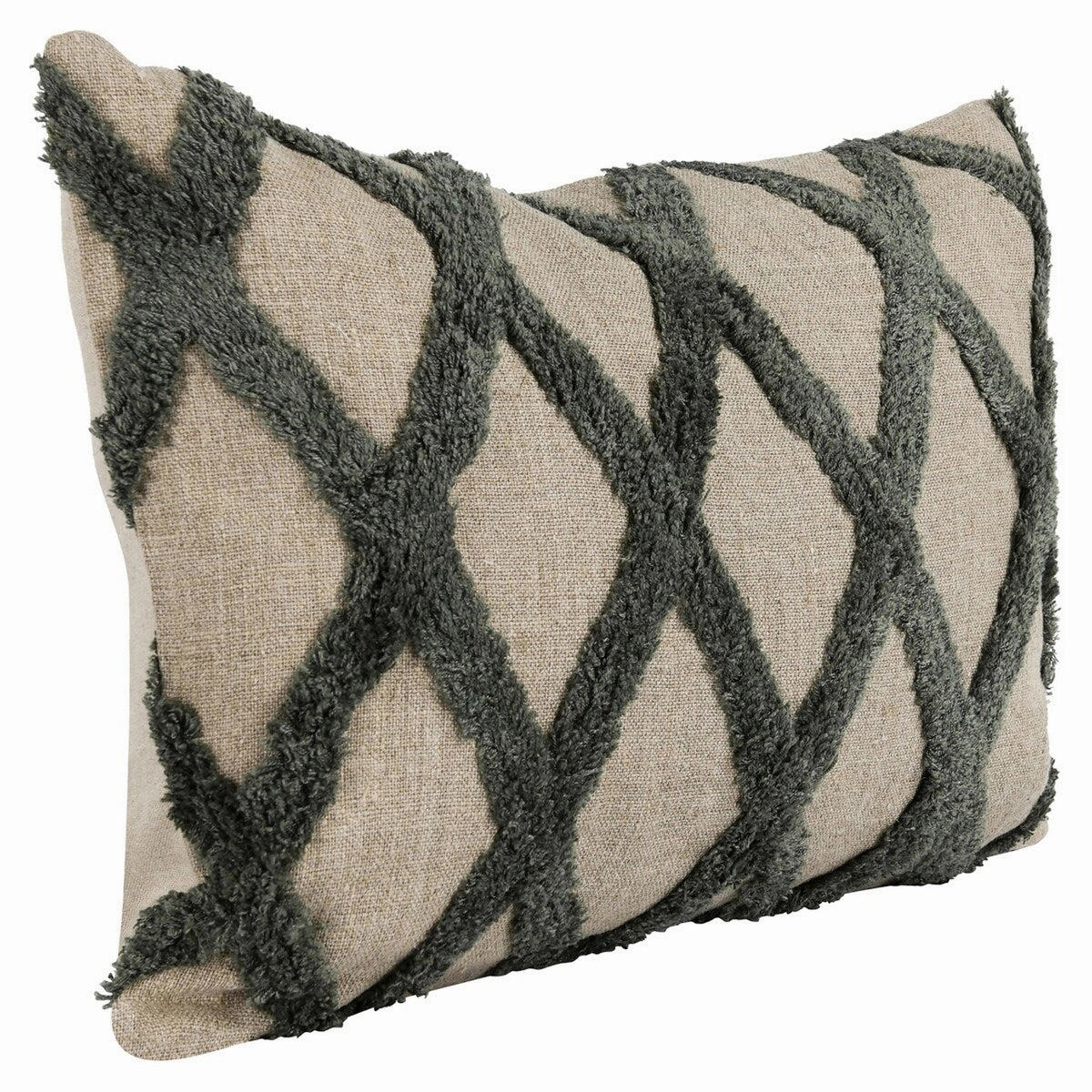 Lo 14 x 20 Lumbar Linen Accent Throw Pillow, Tufted Diamond Pattern, Green - Green, Beige