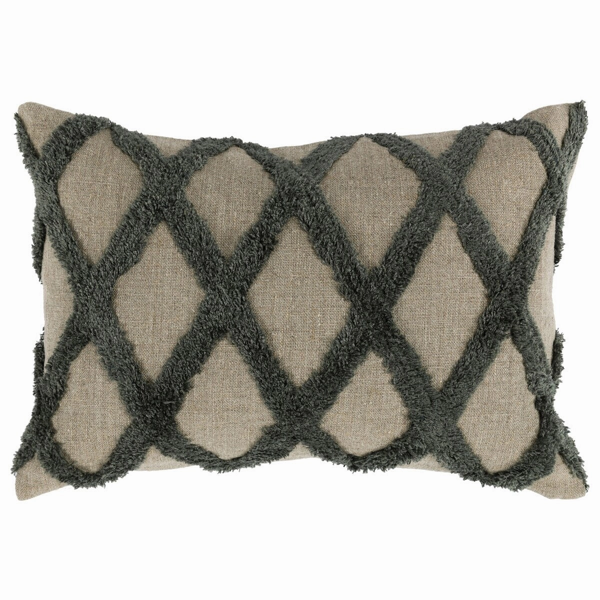 Lo 14 x 20 Lumbar Linen Accent Throw Pillow, Tufted Diamond Pattern, Green - Green, Beige pillows,bed pillow,sleeping cushion
