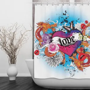 Love Heart Tattoo Shower Curtains and Optional Bath Mats Lighting,Lamps Fixtures