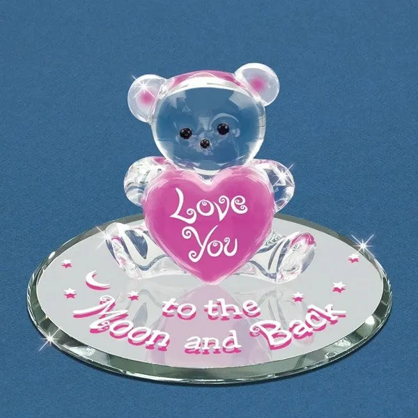 Love You To the Moon and Back Bear with Pink Heart Glass Figurine Decorative Mirror,Home Decor Mirror