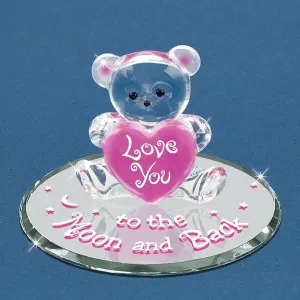 Love You To the Moon and Back Bear with Pink Heart Glass Figurine Decorative Mirror,Home Decor Mirror