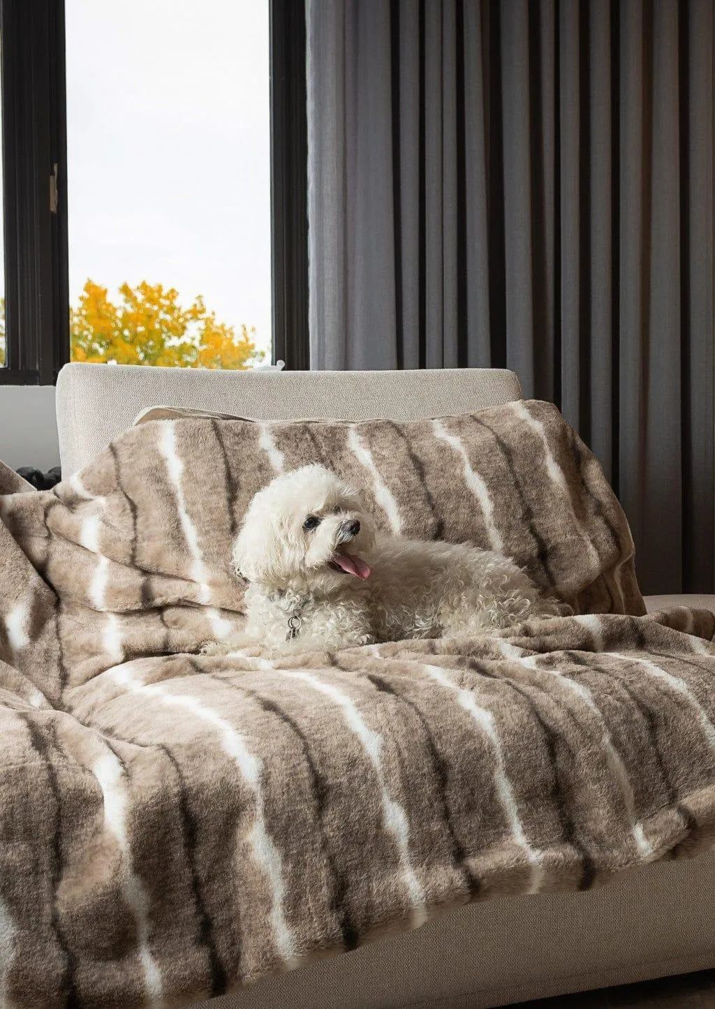 Luxe Beige & White Faux Fur Throw