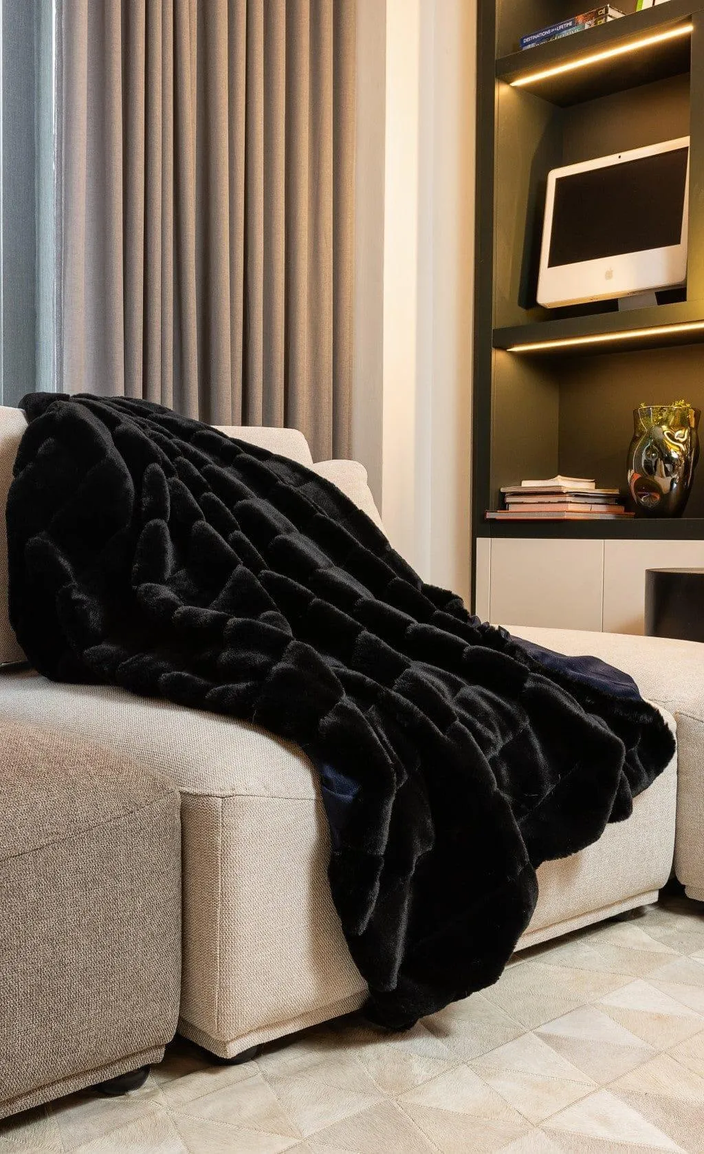 Luxe Onyx Faux Fur Throw Blanket storage cart, utility cart