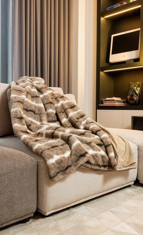 Luxe Beige & White Faux Fur Throw bookcase, standing shelf