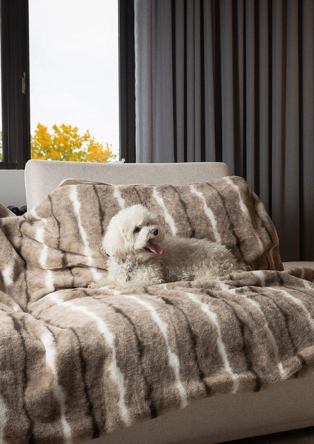 Luxe Beige & White Faux Fur Throw