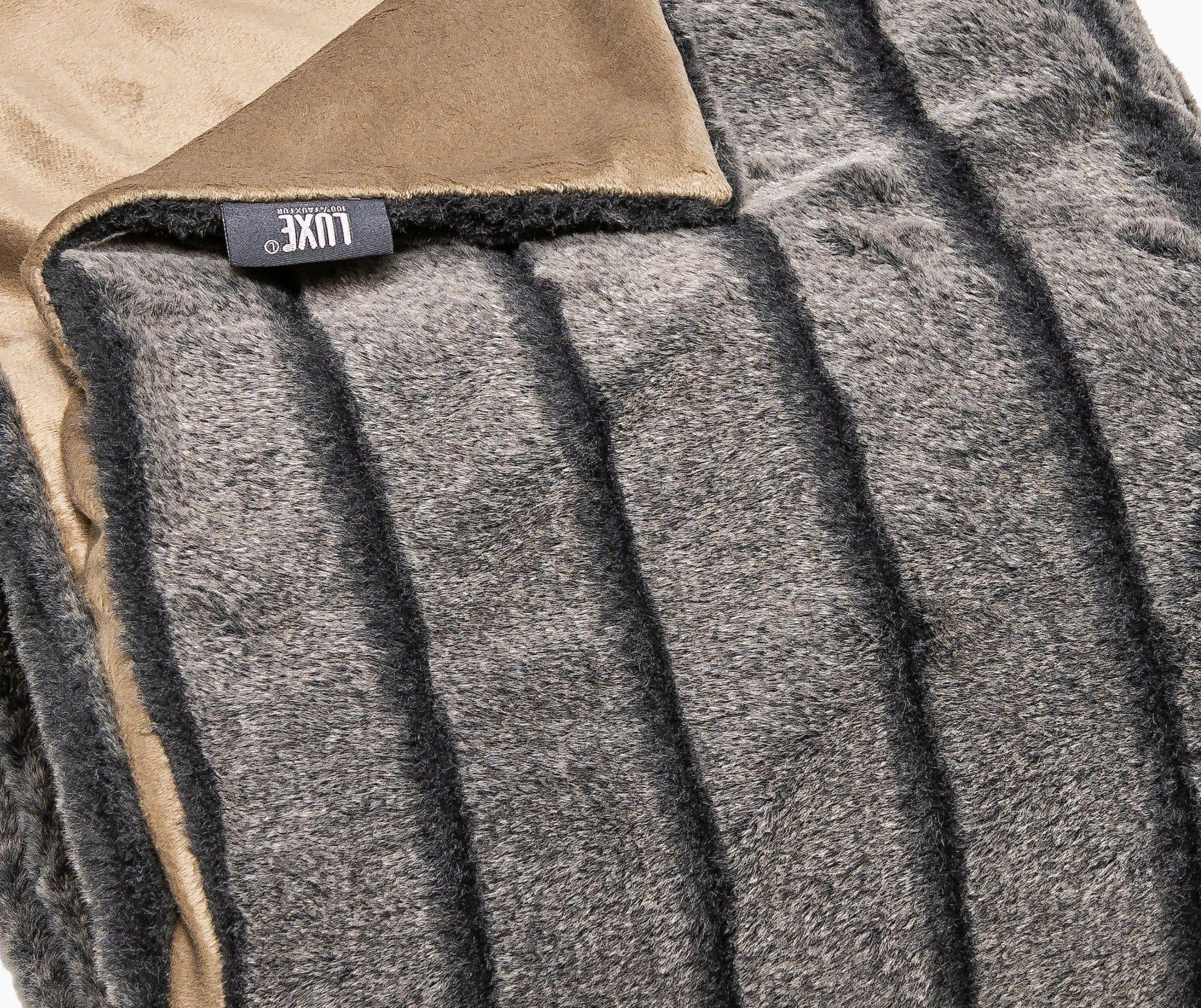 Luxe Gray Stripe Faux Fur Blanket