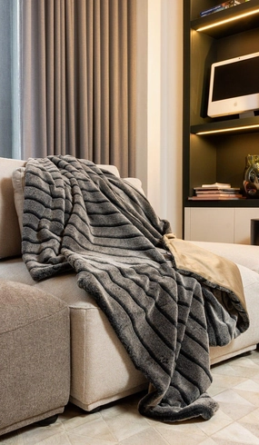 Luxe Gray Stripe Faux Fur Blanket bookcase, standing shelf