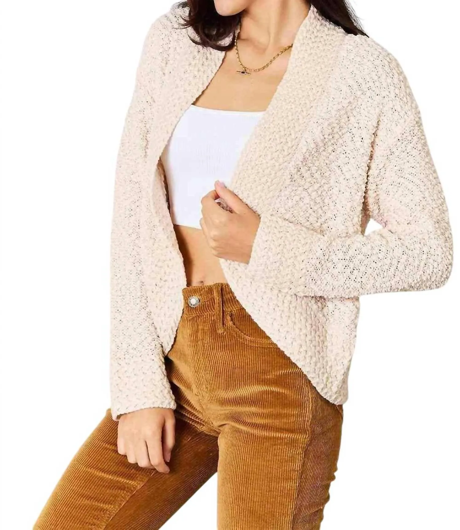 Luxurious Knit Open Front Cardigan In Cream