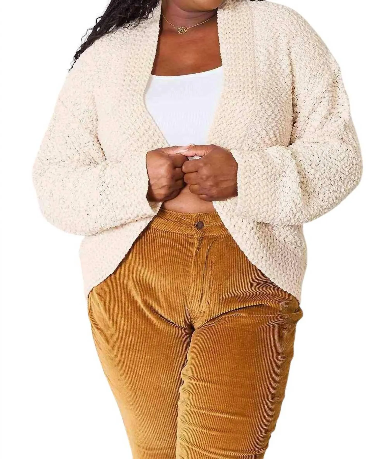 Luxurious Knit Open Front Cardigan In Cream
