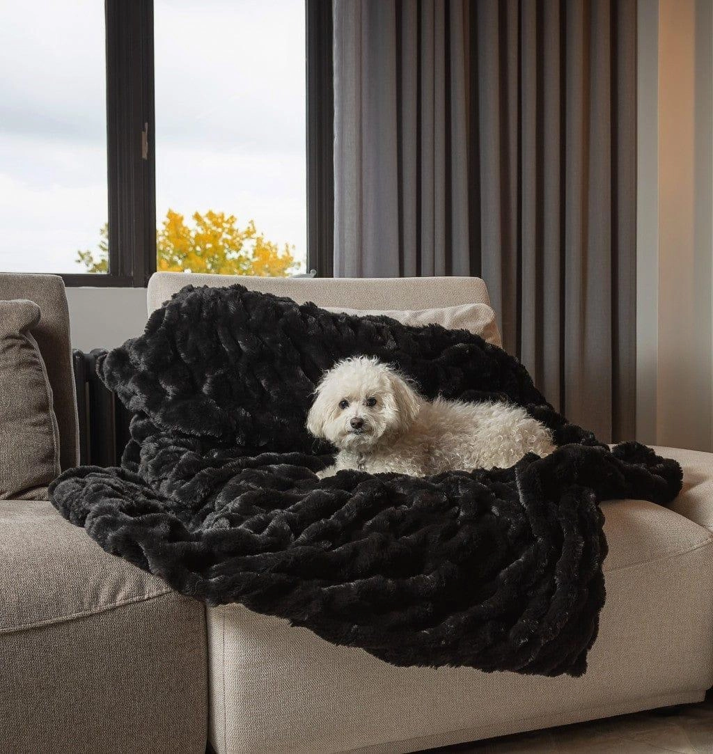 Luxury Black Faux Fur Throw Blanket bookcase, standing shelf