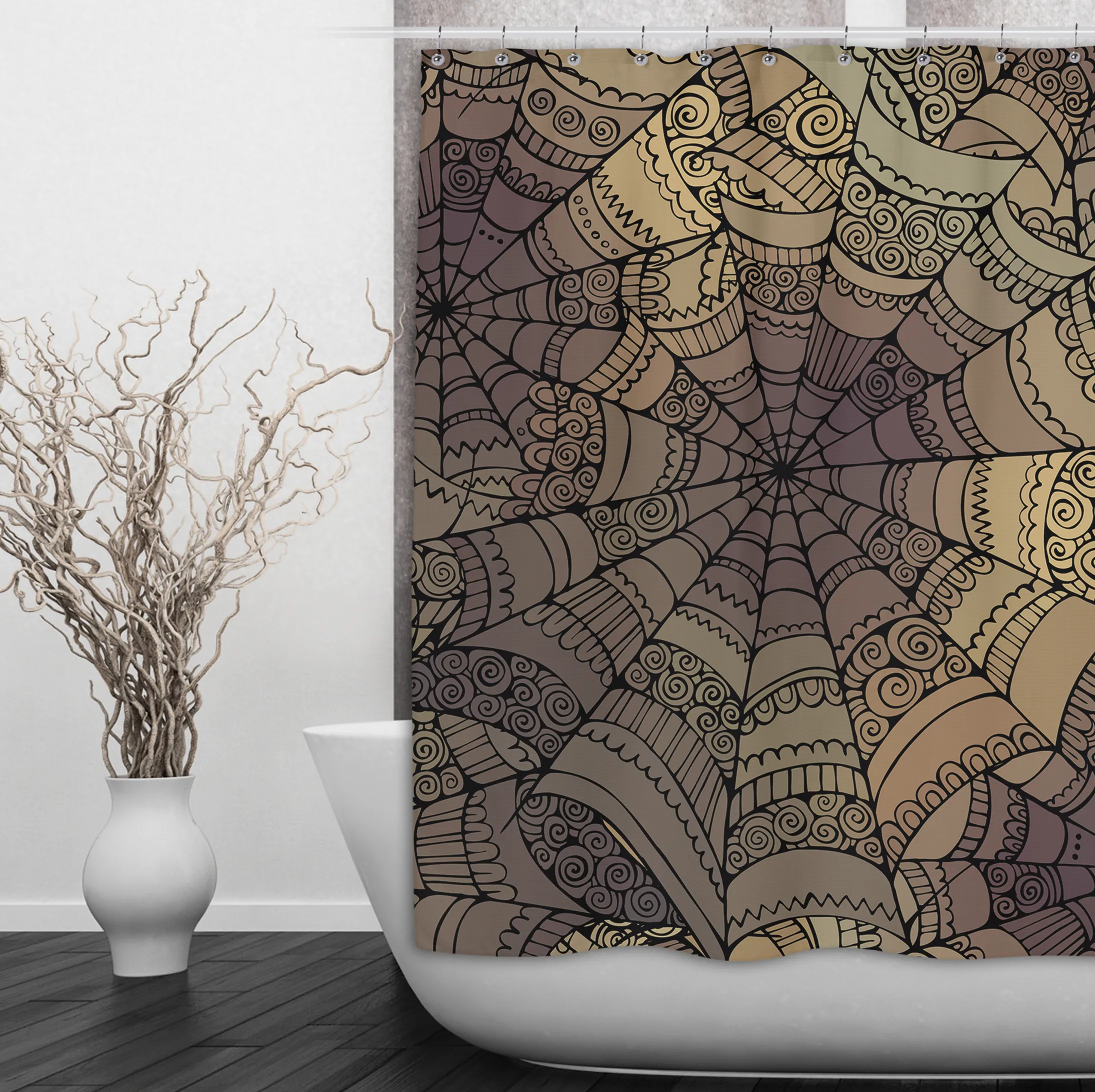 Mandala Inspired Spider Web Shower Curtains and Optional Bath Mats Lighting,Lamps Fixtures