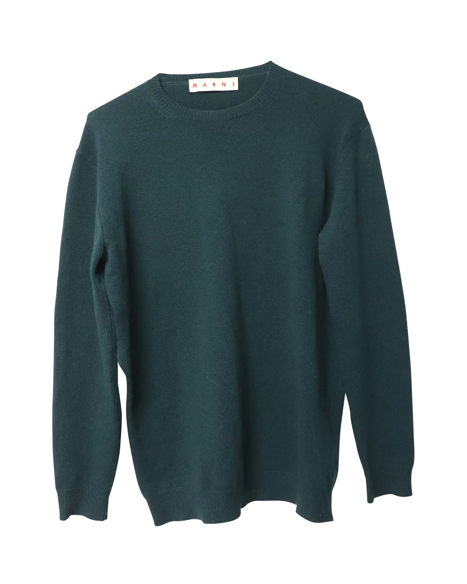 Marni Long Sleeve High Low Sweater in Green Wool