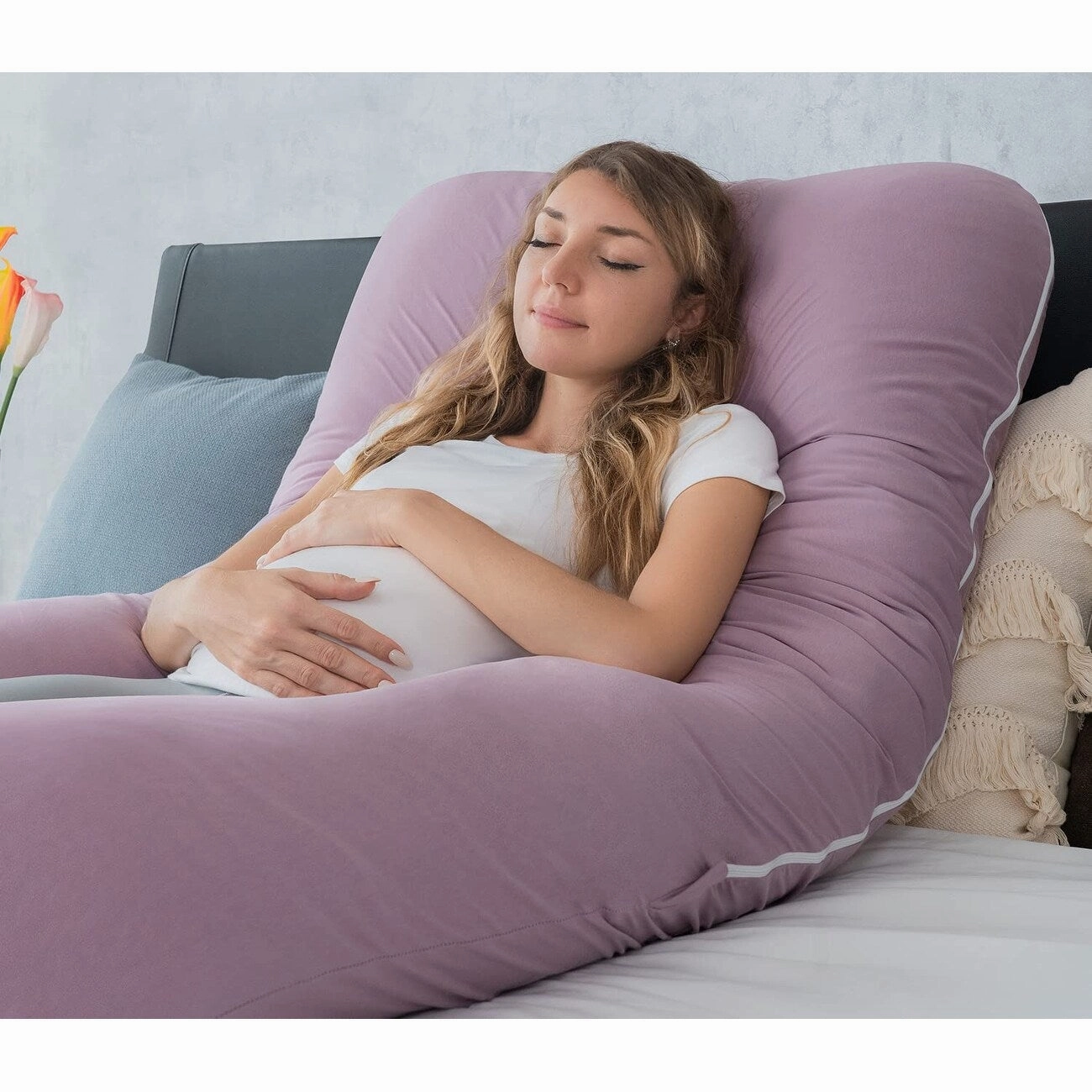 Maternity Pillow, Cooling Pregnancy Pillows Maternity Body Pillow with Purple Jersey Double Zipper Removable 55inches