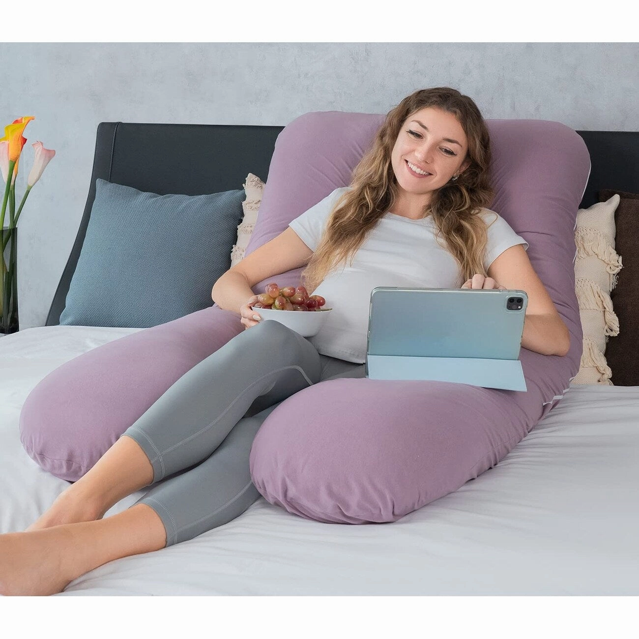 Maternity Pillow, Cooling Pregnancy Pillows Maternity Body Pillow with Purple Jersey Double Zipper Removable 55inches