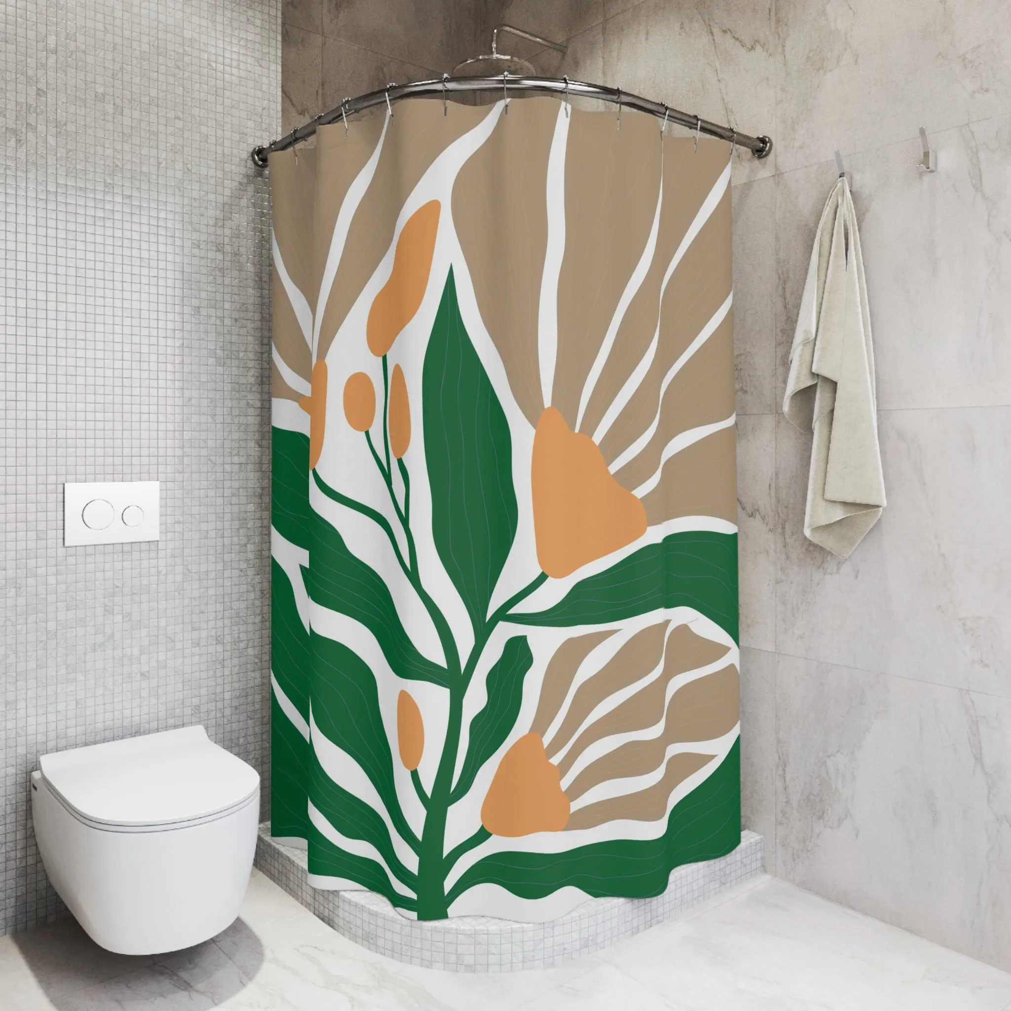 Matisse Boho Shower Curtain | Abstract Floral Taupe Green