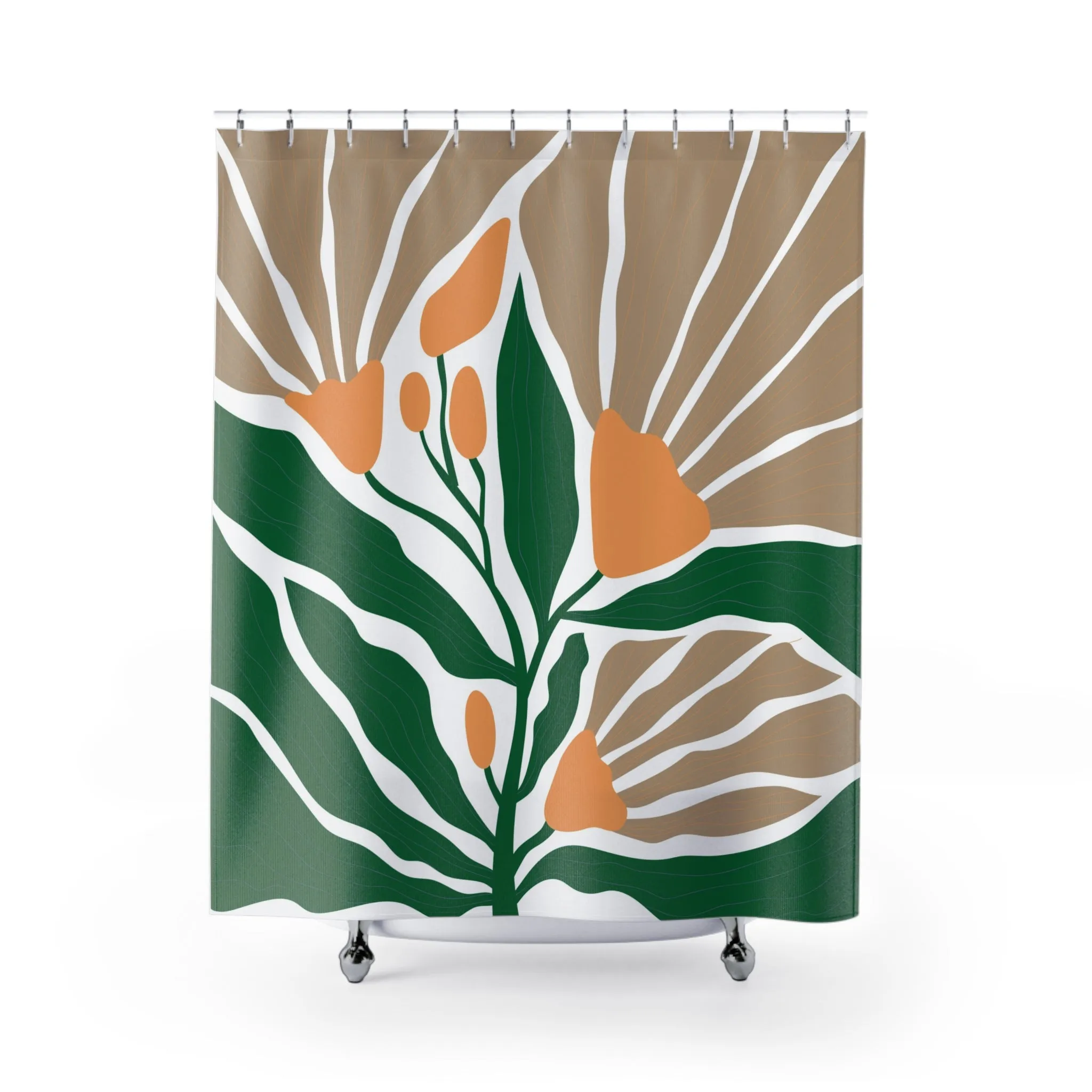 Matisse Boho Shower Curtain | Abstract Floral Taupe Green Lighting,Home Lighting