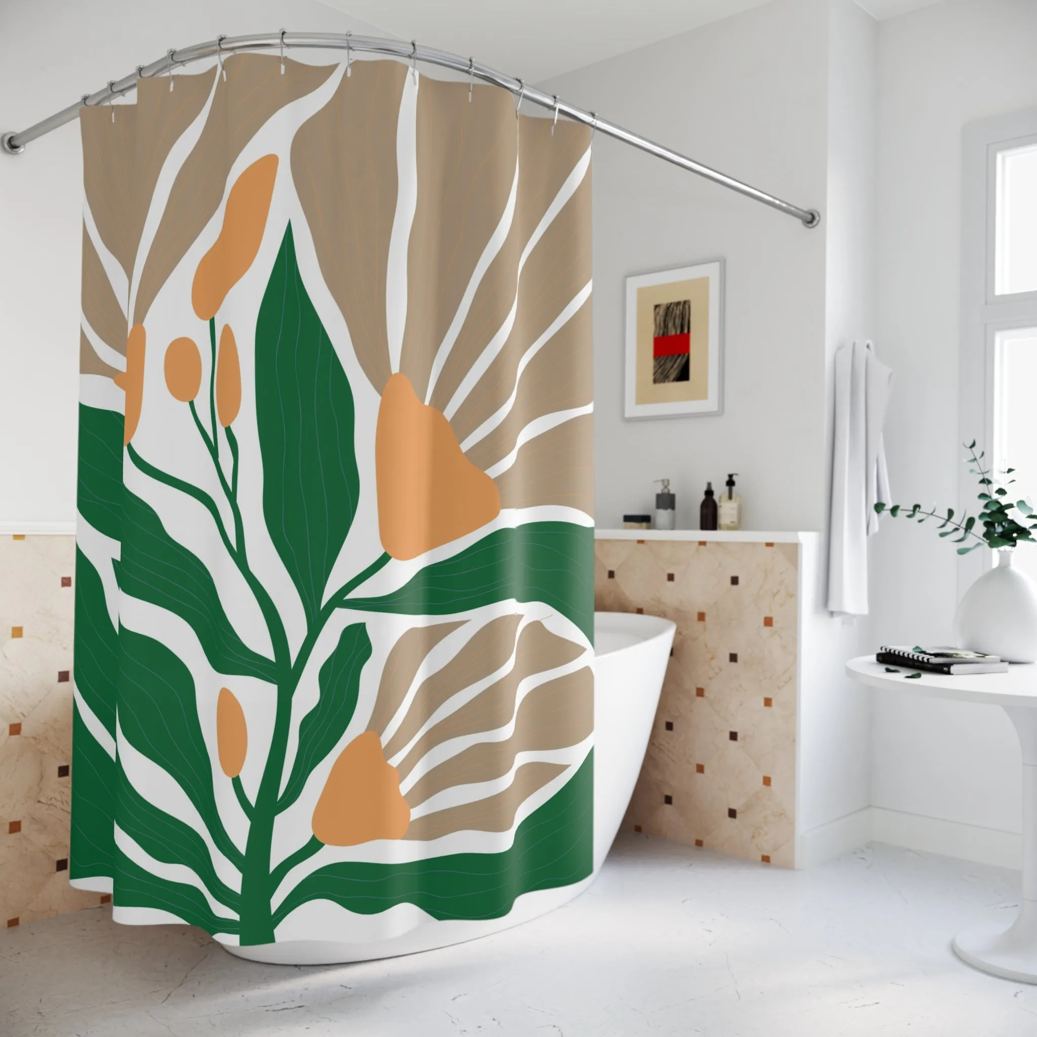 Matisse Boho Shower Curtain | Abstract Floral Taupe Green