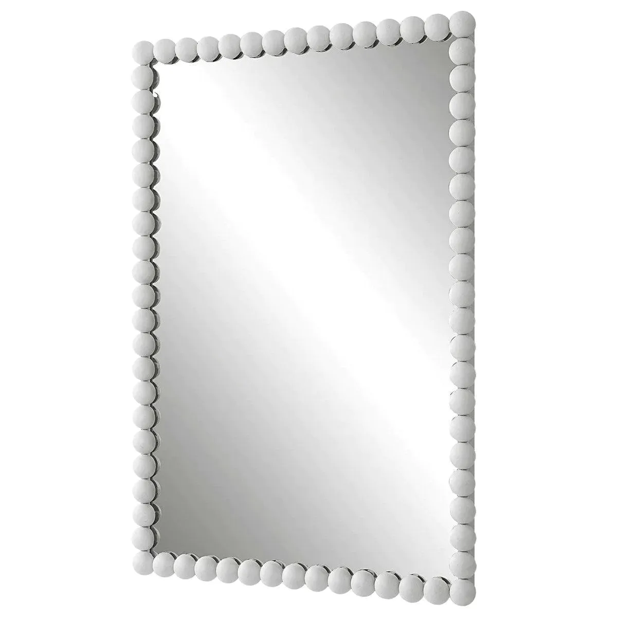 Matte White Beaded Framed Wall Mirror