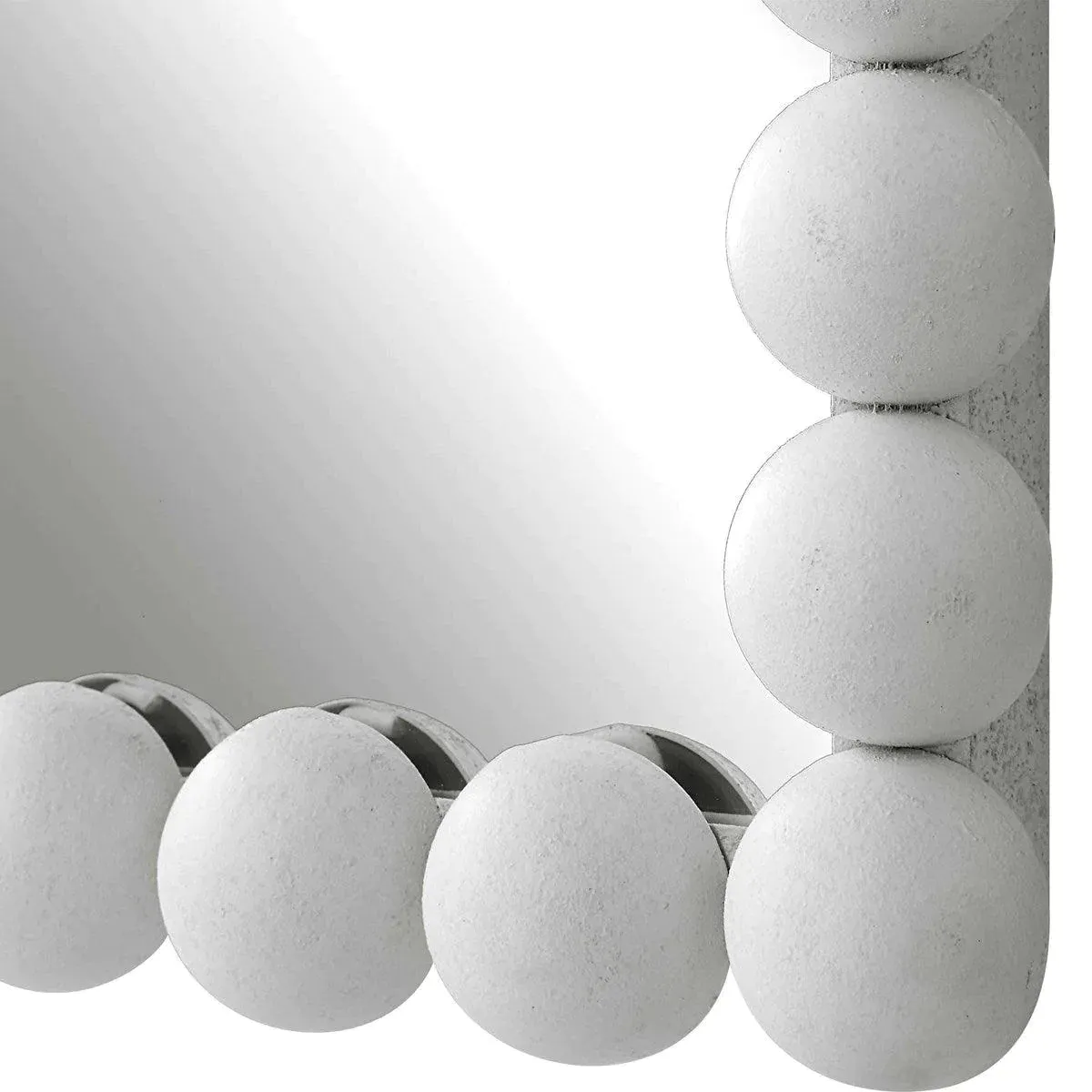 Matte White Beaded Framed Wall Mirror