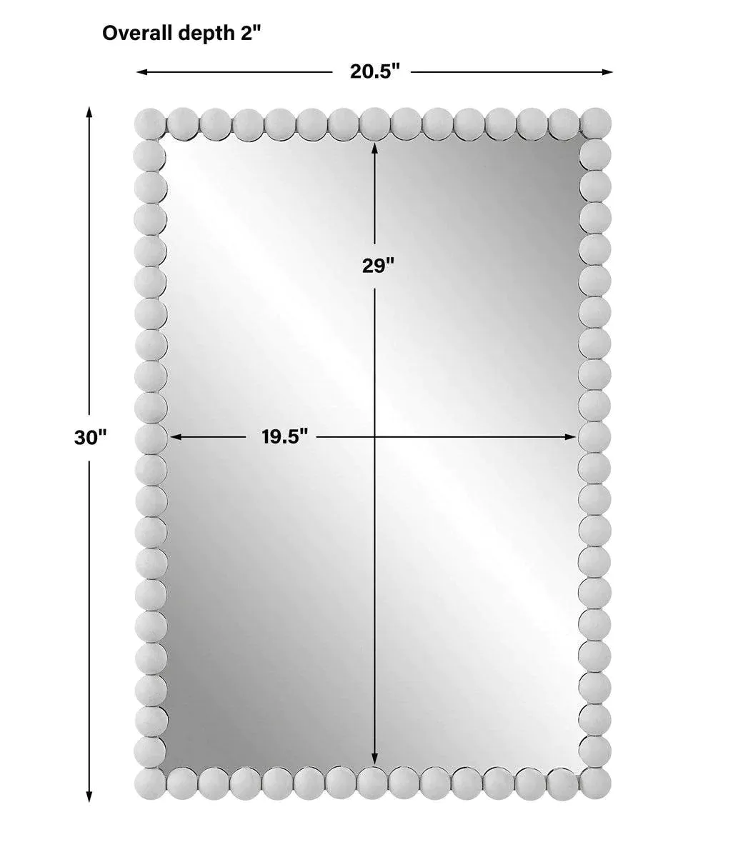 Matte White Beaded Framed Wall Mirror