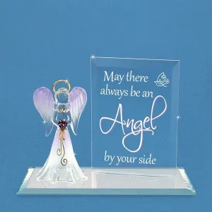 May There Always Be An Angel By Your Side with Purple Heart Crystal Glass Figurine Decorative Mirror,Home Decor Mirror