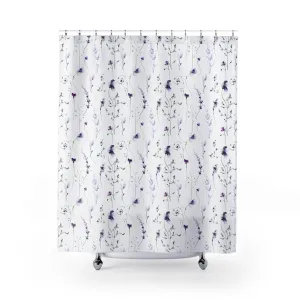 Meadow Floral Modern Shower Curtain | Lavender Purple White Lighting,Home Lighting