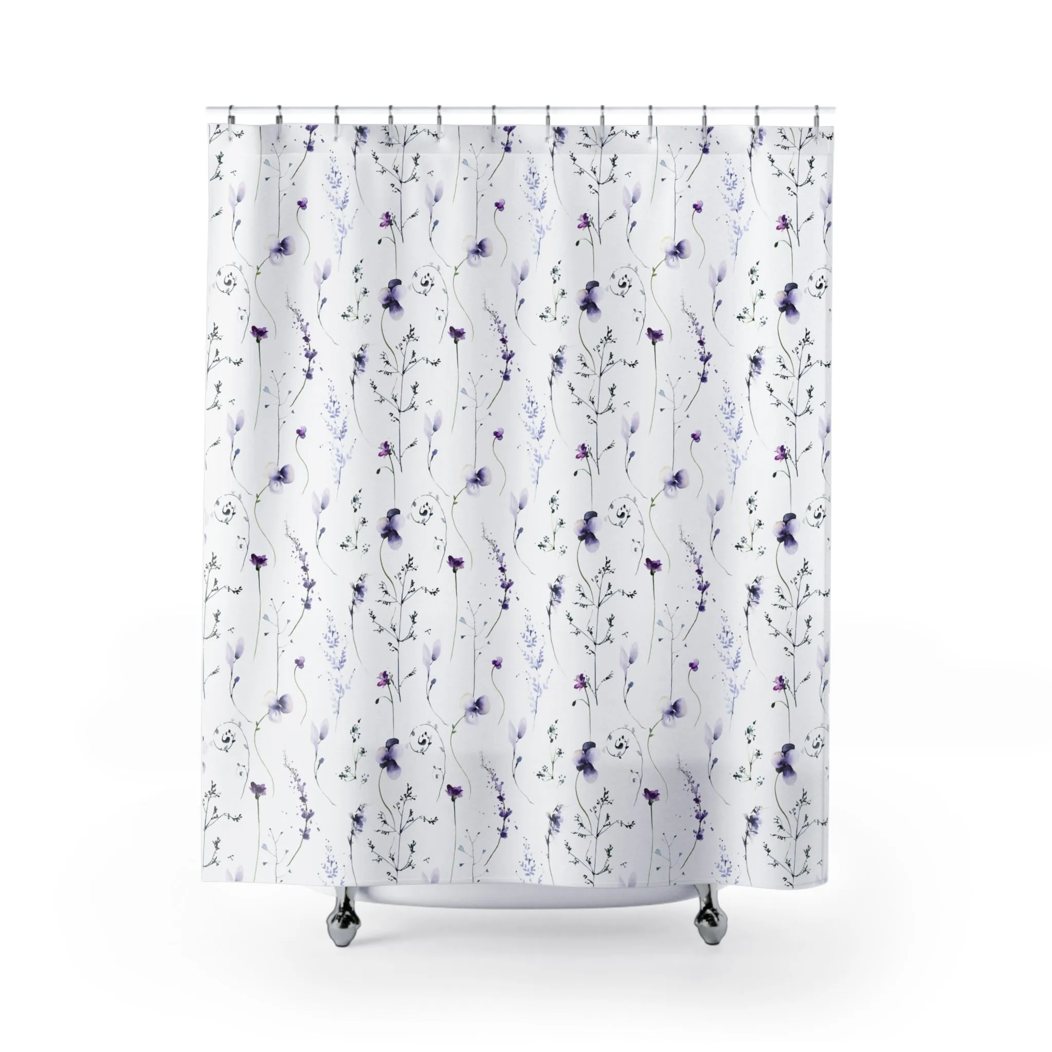 Meadow Floral Modern Shower Curtain | Lavender Purple White Lighting,Home Lighting