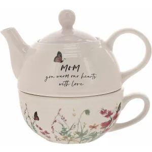 Meadows of Joy Butterfly Floral Tea for One 14.5 oz Teapot and 10 oz. Cup Mom You Warm Our Hearts with Love Decorative Mirror,Home Decor Mirror