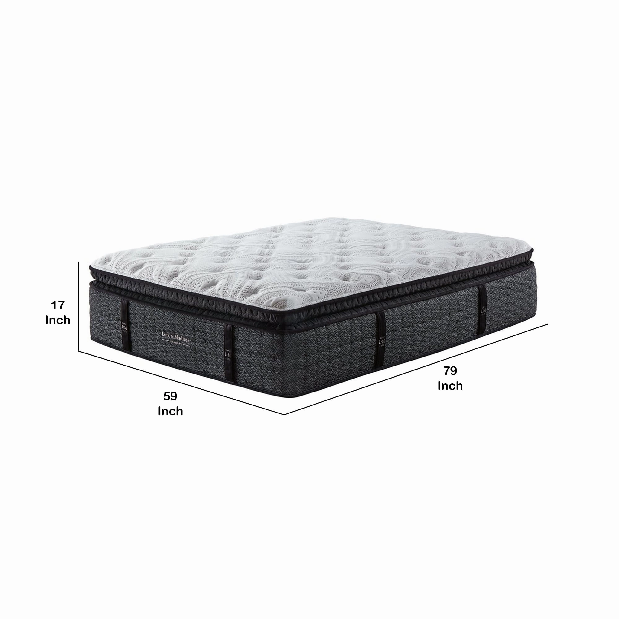Memory Foam Fabric Upholstered Pillow Top Queen Mattress, Black and White - Black, White