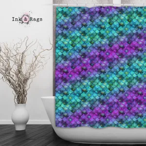 Mermaid Scales Watercolor Shower Curtains and Optional Bath Mats Lighting,Lamps Fixtures