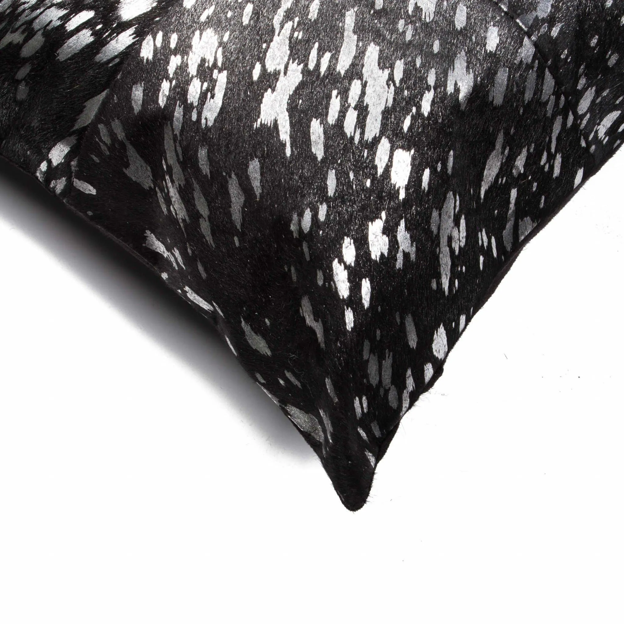 Metallic Acid Wash Black Cowhide Throw Pillows