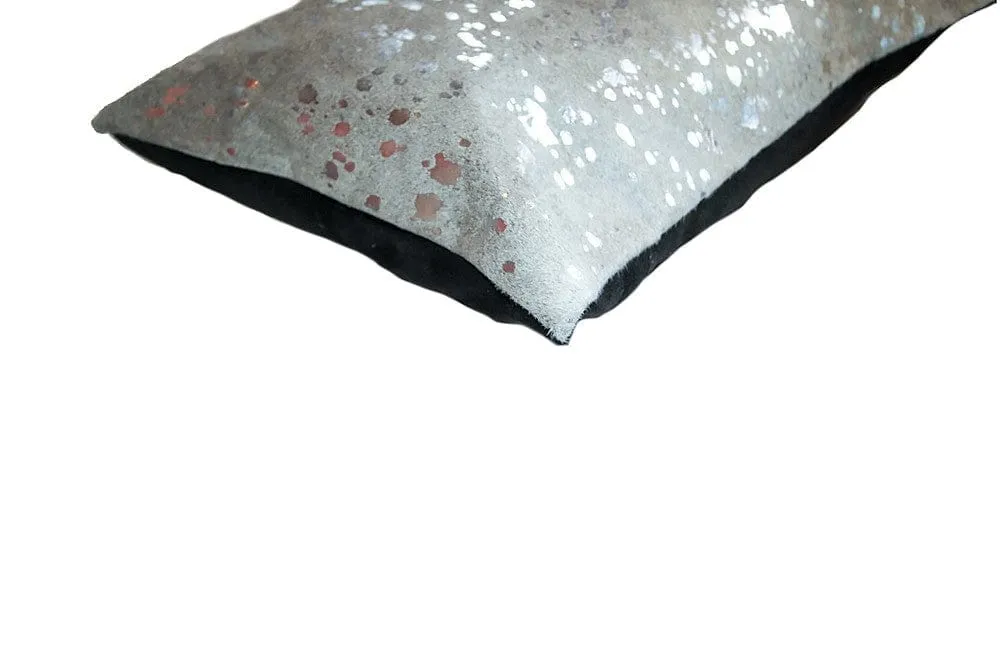 Metallic Silver & Gray Acrylic Cowhide Pillow