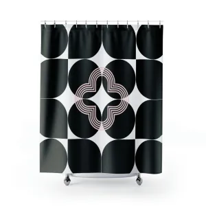 Mid Century Shower Curtain | Abstract Black White Pink Geometric Lighting,Home Lighting
