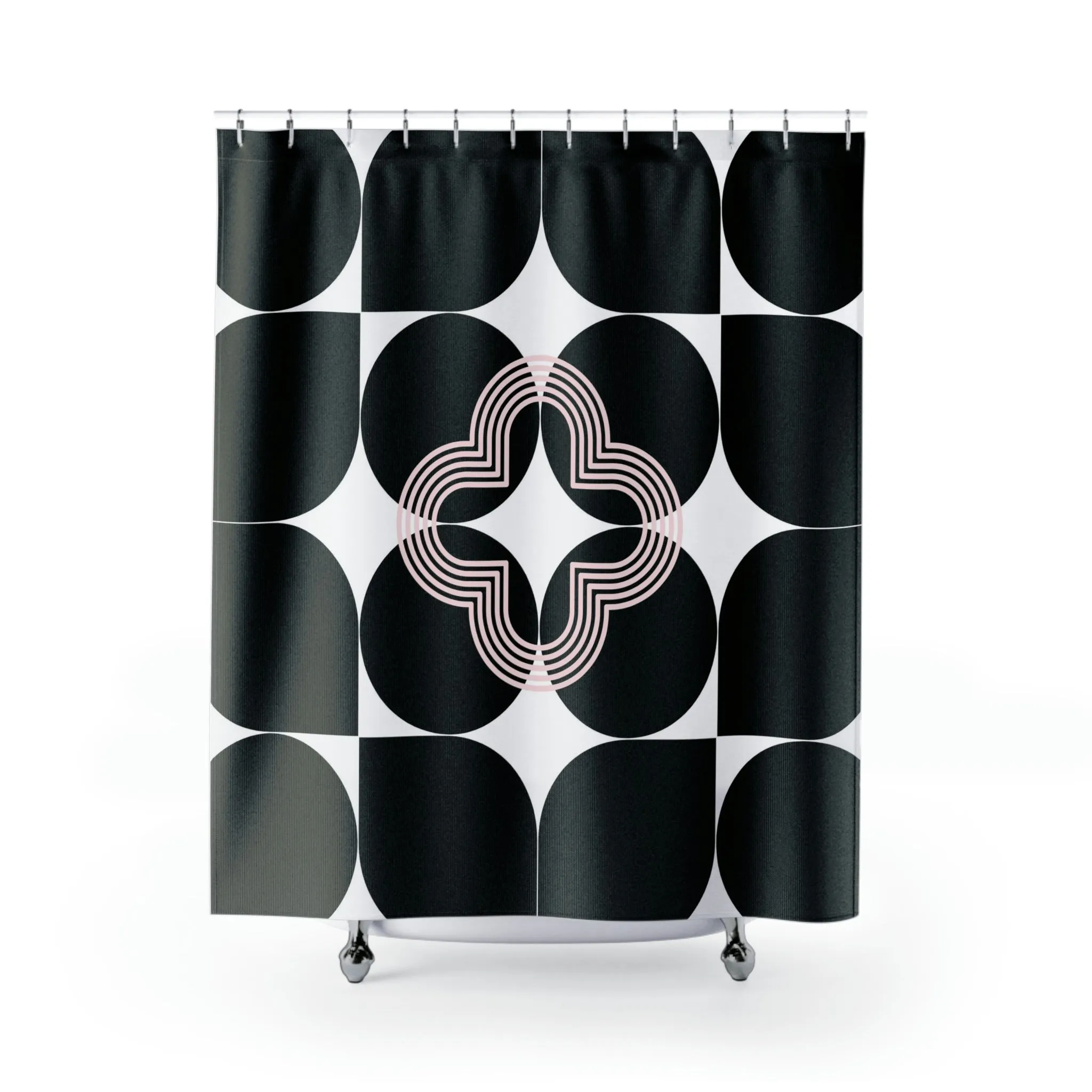 Mid Century Shower Curtain | Abstract Black White Pink Geometric Lighting,Home Lighting