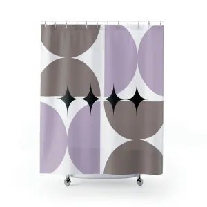 Mid Century Shower Curtain | Abstract White Taupe Beige, Lavender Geometric Lighting,Home Lighting