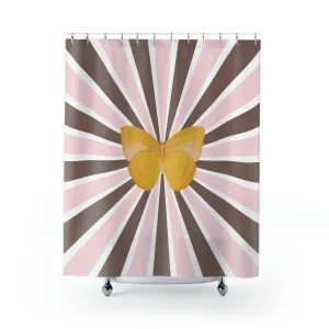 Mid Century Shower Curtain | Blush Pink, Taupe Brown, Yellow Butterfly Lighting,Home Lighting