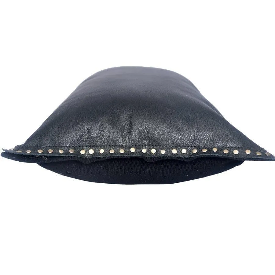 Midnight Black Studded Leather Pillow