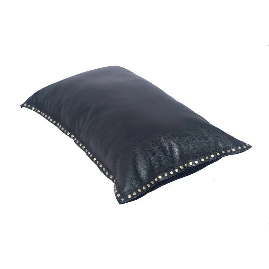 Midnight Black Studded Leather Pillow