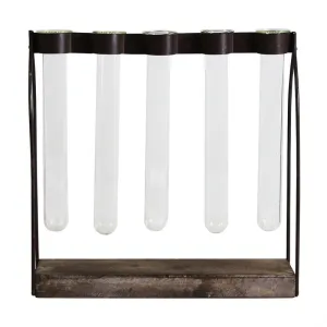 Mirabelle Quintuple Tube Vase, Wood, Iron & Glass Vase,Ceramic Vase