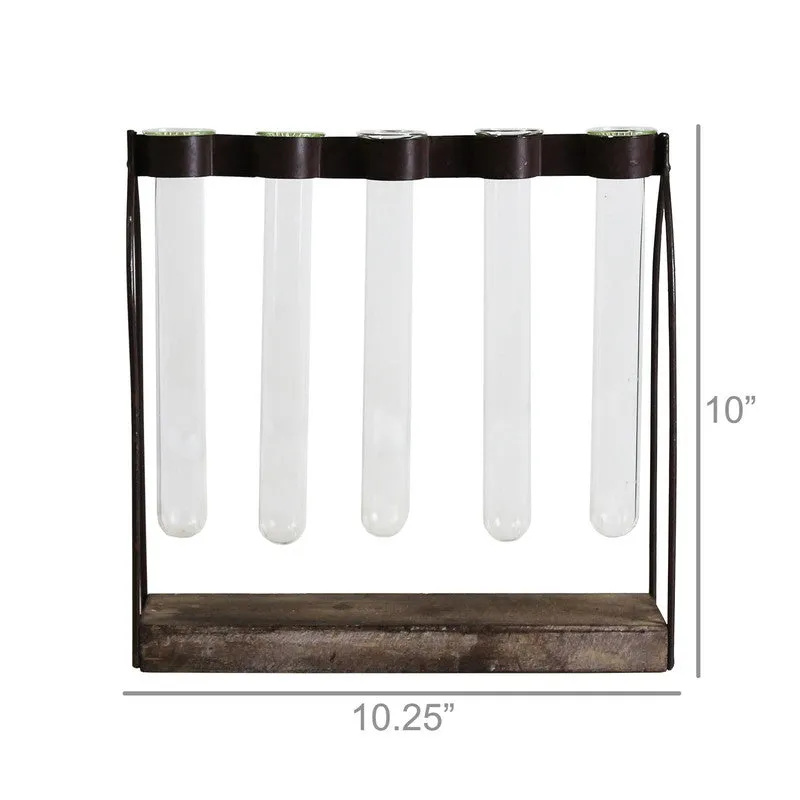 Mirabelle Quintuple Tube Vase, Wood, Iron & Glass