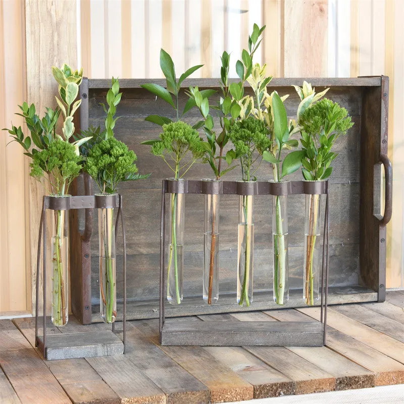 Mirabelle Quintuple Tube Vase, Wood, Iron & Glass