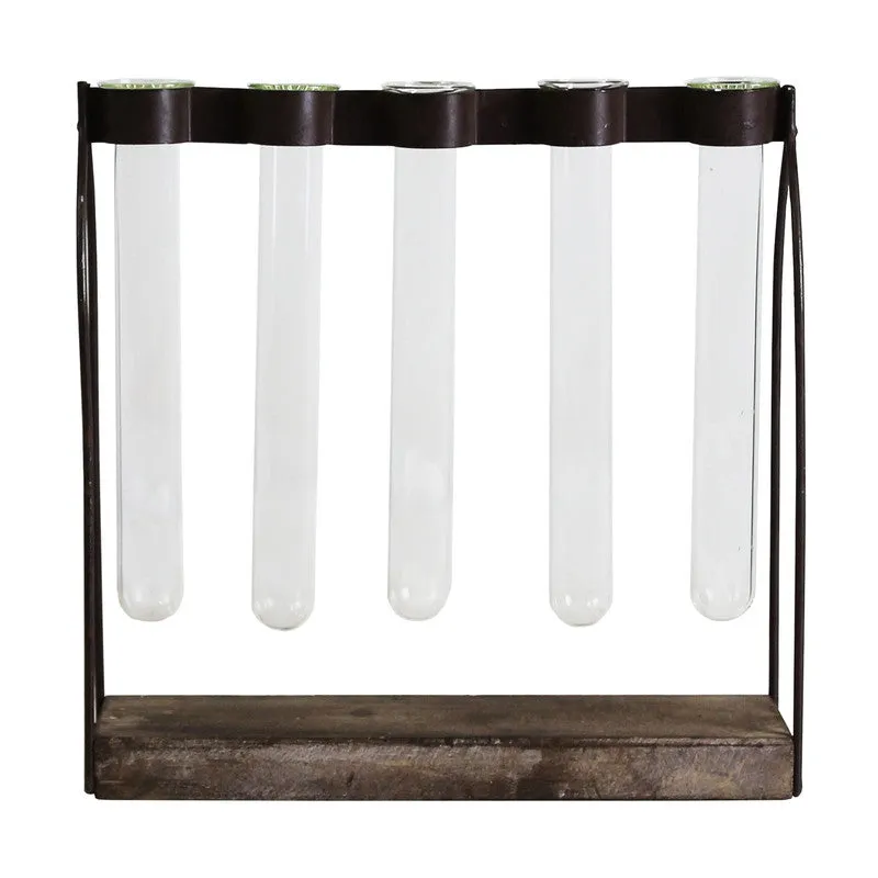 Mirabelle Quintuple Tube Vase, Wood, Iron & Glass Vase,Ceramic Vase
