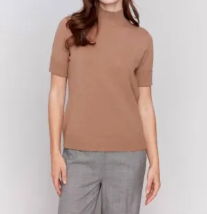 Mock Neck Basic Sweater In Truffle